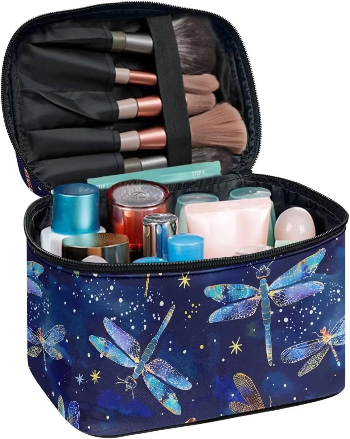 Makeup Organizer Cosmetic Storage Cases Blue Dragonfly Travel Cosmetic Bag Make Up Pouch Large Travel Zipper Pouch Toiletry Bag Makeup Organizer Bag for Women