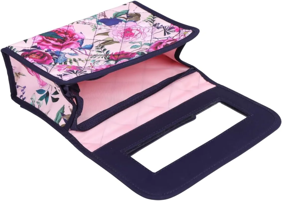 Marisa D'Amico Travel Portable Purse Size Makeup Case Cosmetic Bag with Mirror, Quilted Cotton