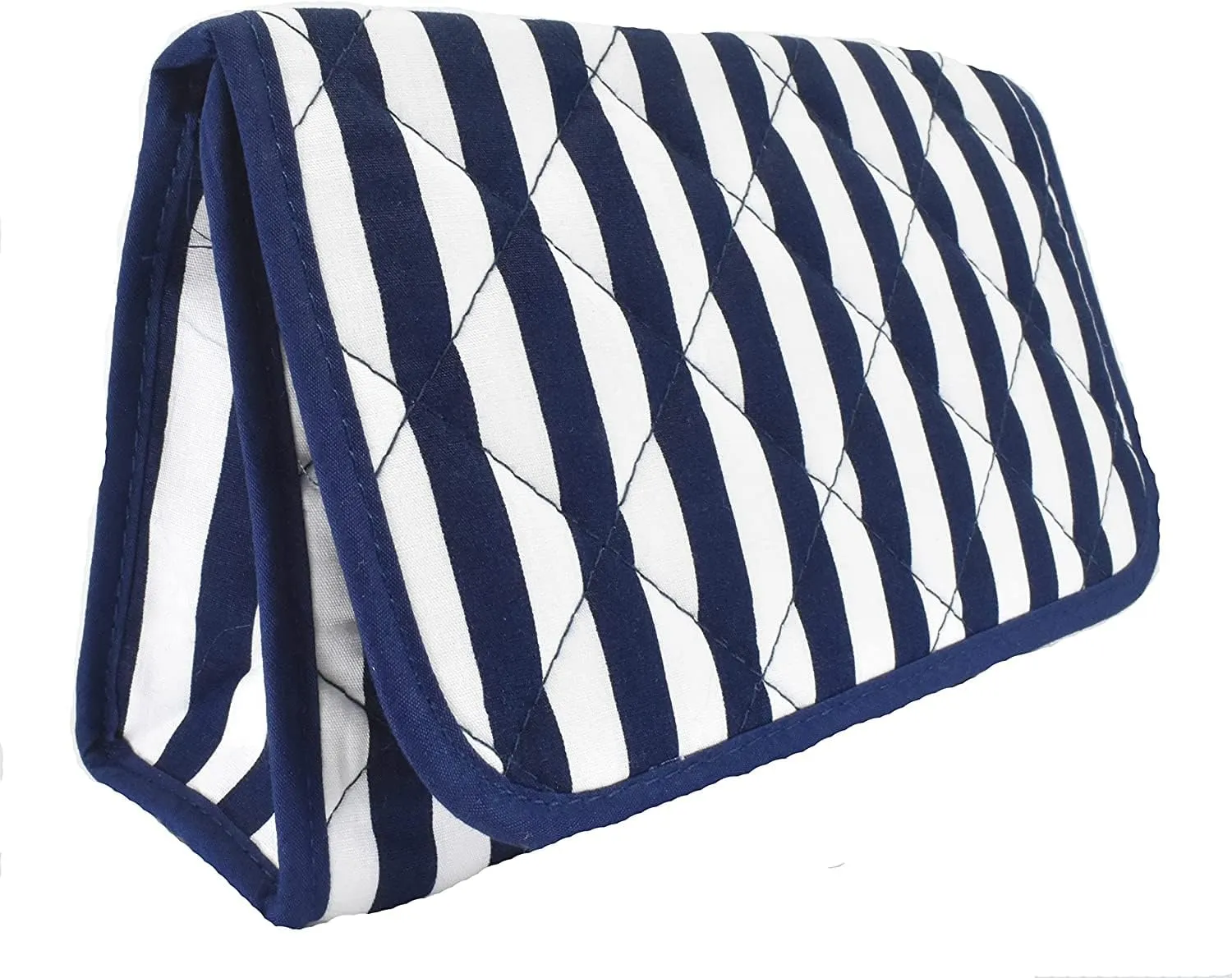 Marisa D'Amico Travel Portable Purse Size Makeup Case Cosmetic Bag with Mirror, Quilted Cotton