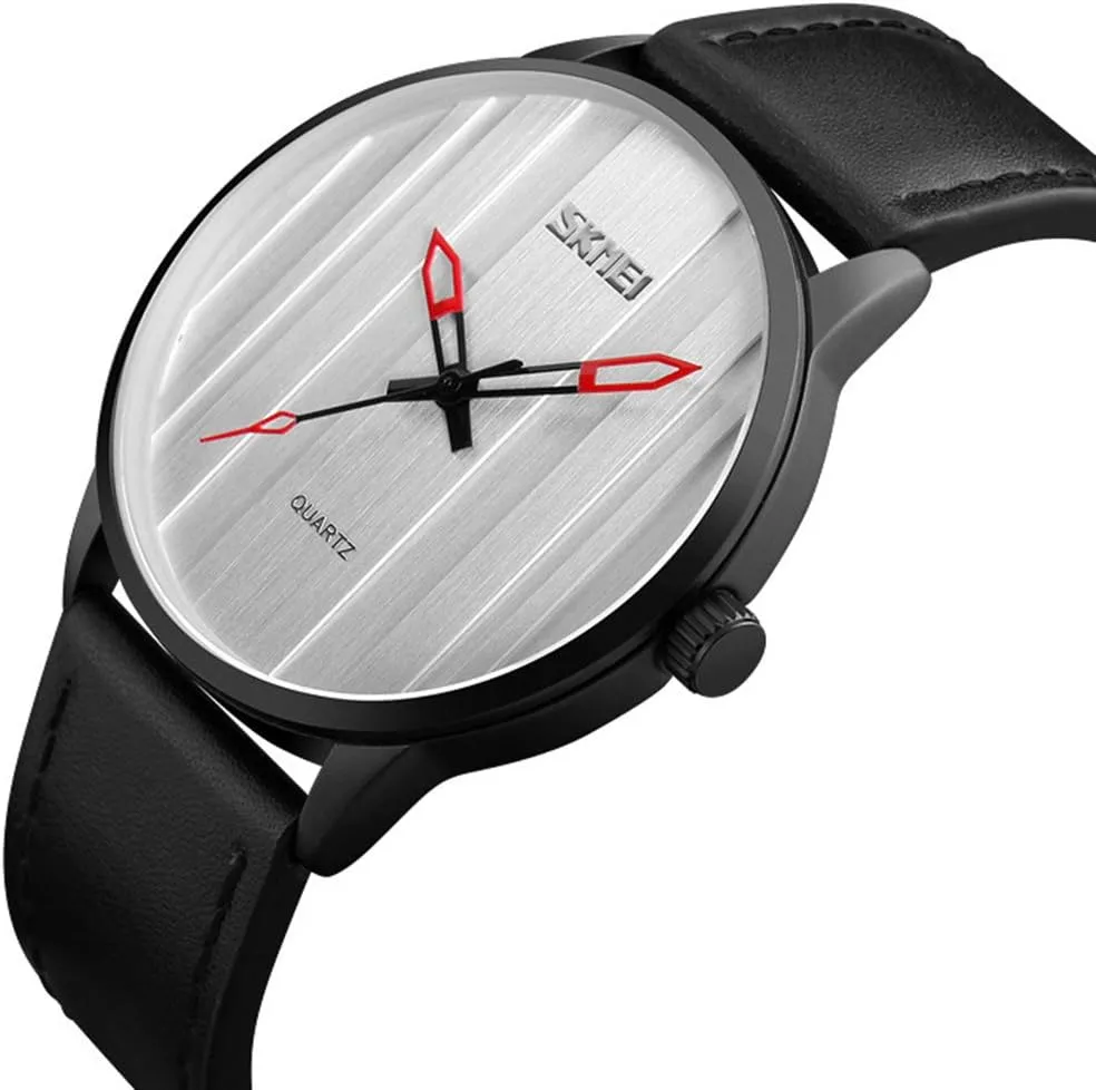 MASTOP Men's Minimalist Analog Sport Quartz Watch Business Waterproof Black Leather Band Dress Wrist Watch