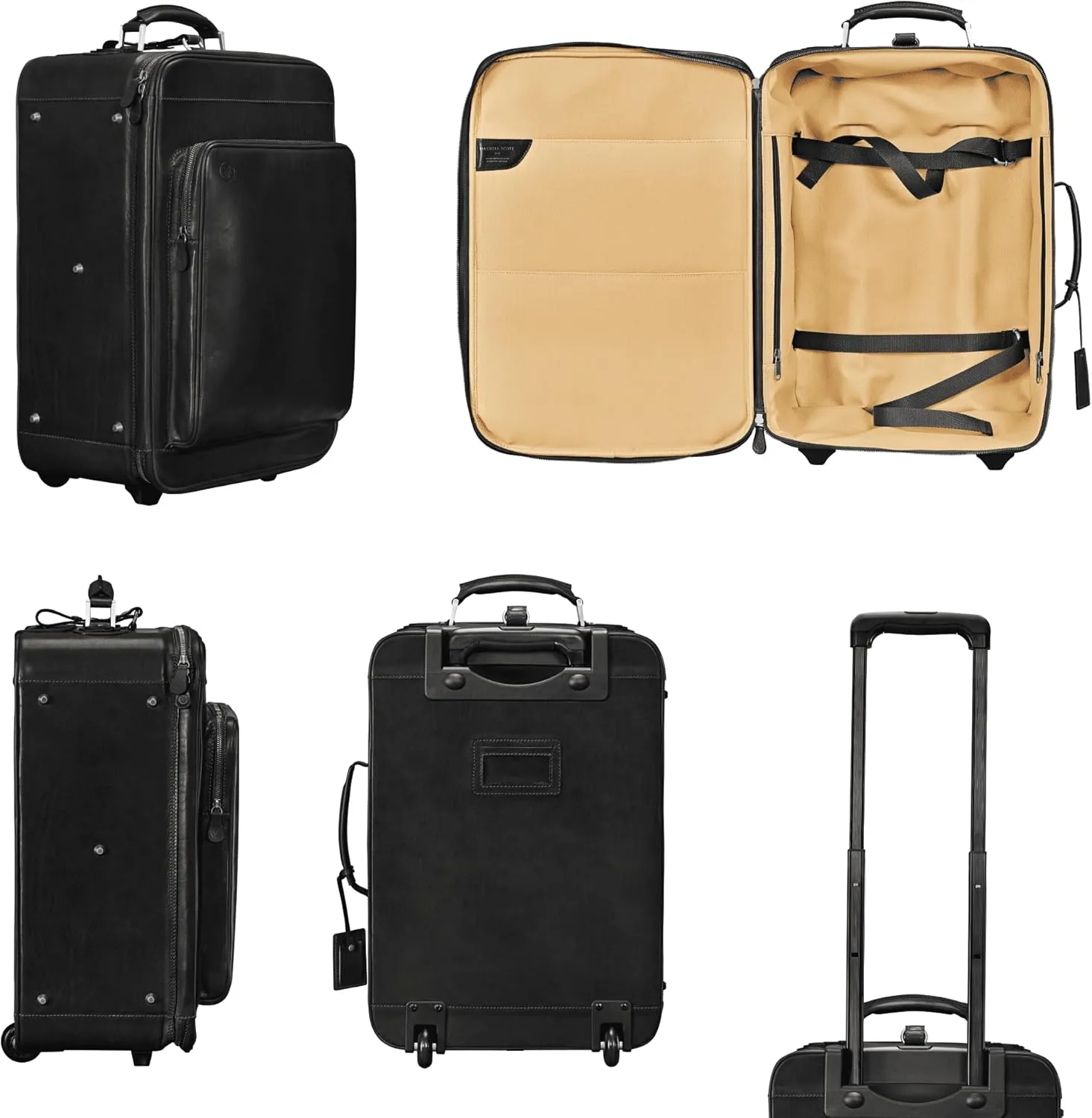 Maxwell Scott - Personalized Luxury Leather Wheeled Rolling Trolley Case Luggage - The Piazzale - Black