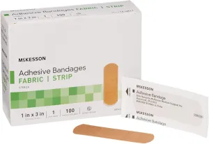 McKesson Adhesive Bandages, Sterile, Fabric Strip, 1 in x 3 in, 100 Count, 3 Packs, 300 Total