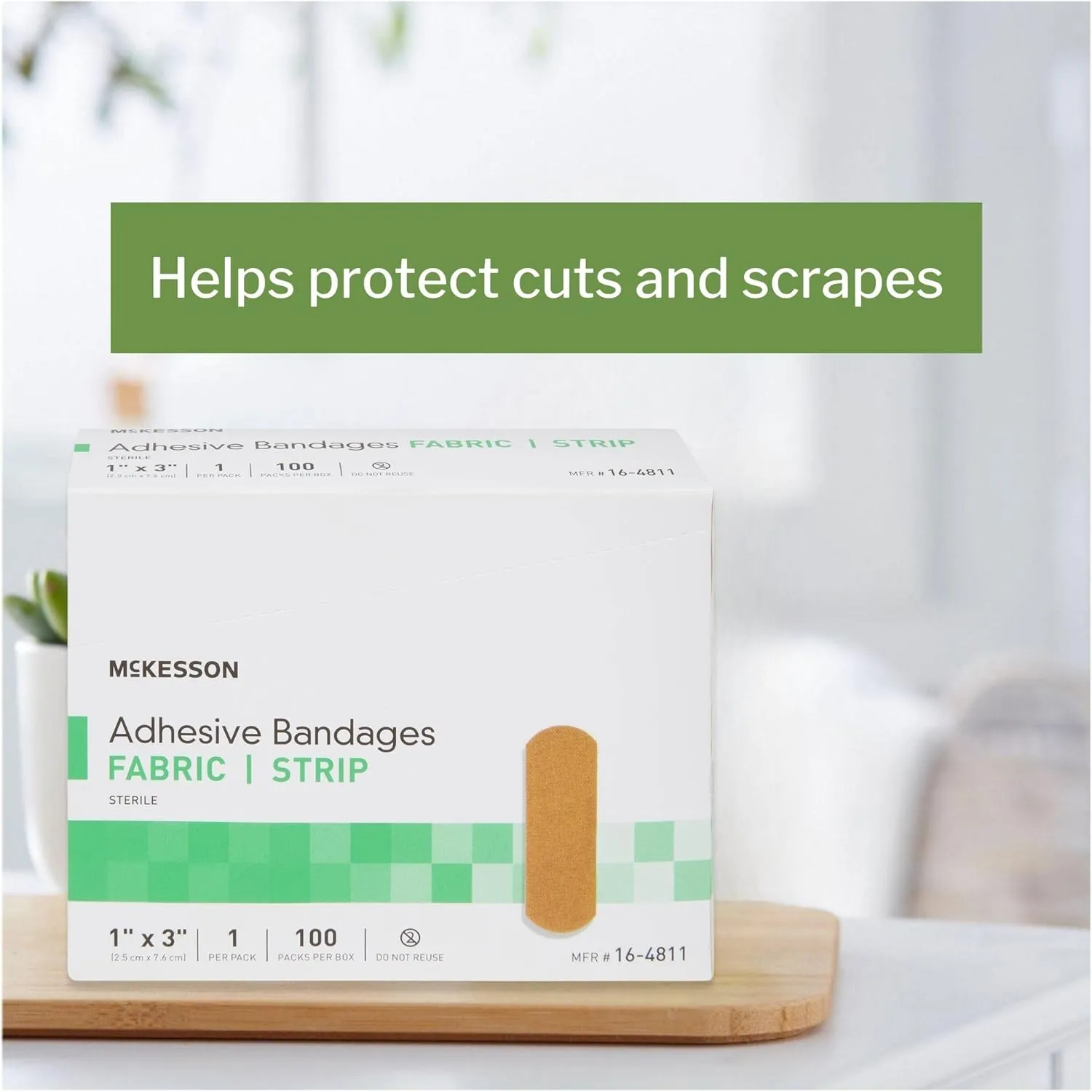 McKesson Adhesive Bandages, Sterile, Fabric Strip, 1 in x 3 in, 100 Count, 4 Packs, 400 Total