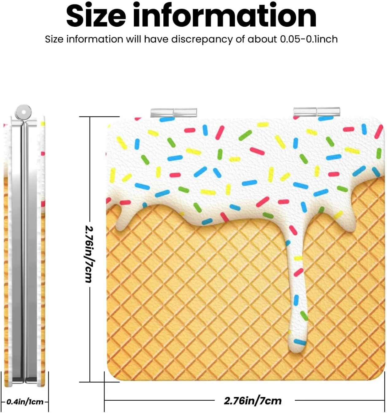 Melting Ice Cream Sprinkles Women Small Pocket Mirror Travel Cosmetic Mirror Folding Handheld Makeup Mirror