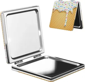 Melting Ice Cream Sprinkles Women Small Pocket Mirror Travel Cosmetic Mirror Folding Handheld Makeup Mirror