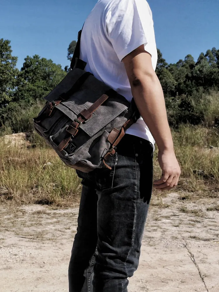 Men Canvas Leather Laptop Briefcase Travel Shoulder Bag