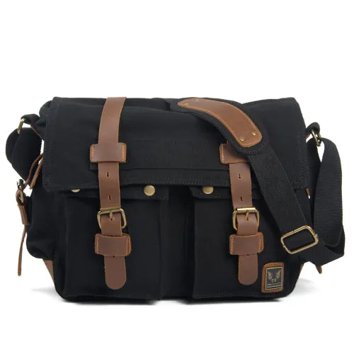 Men Canvas Leather Laptop Briefcase Travel Shoulder Bag