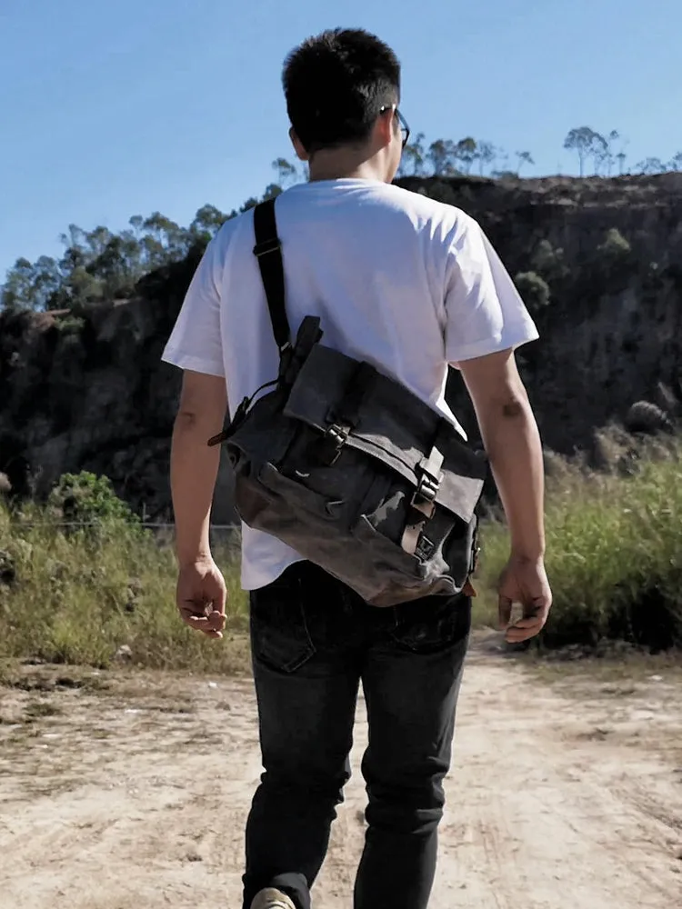 Men Canvas Leather Laptop Briefcase Travel Shoulder Bag