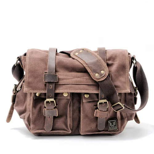 Men Canvas Leather Laptop Briefcase Travel Shoulder Bag