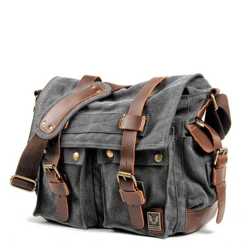 Men Canvas Leather Laptop Briefcase Travel Shoulder Bag