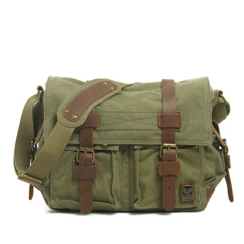 Men Canvas Leather Laptop Briefcase Travel Shoulder Bag