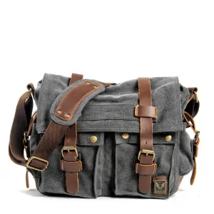 Men Canvas Leather Laptop Briefcase Travel Shoulder Bag