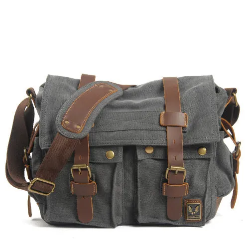Men Canvas Leather Laptop Briefcase Travel Shoulder Bag