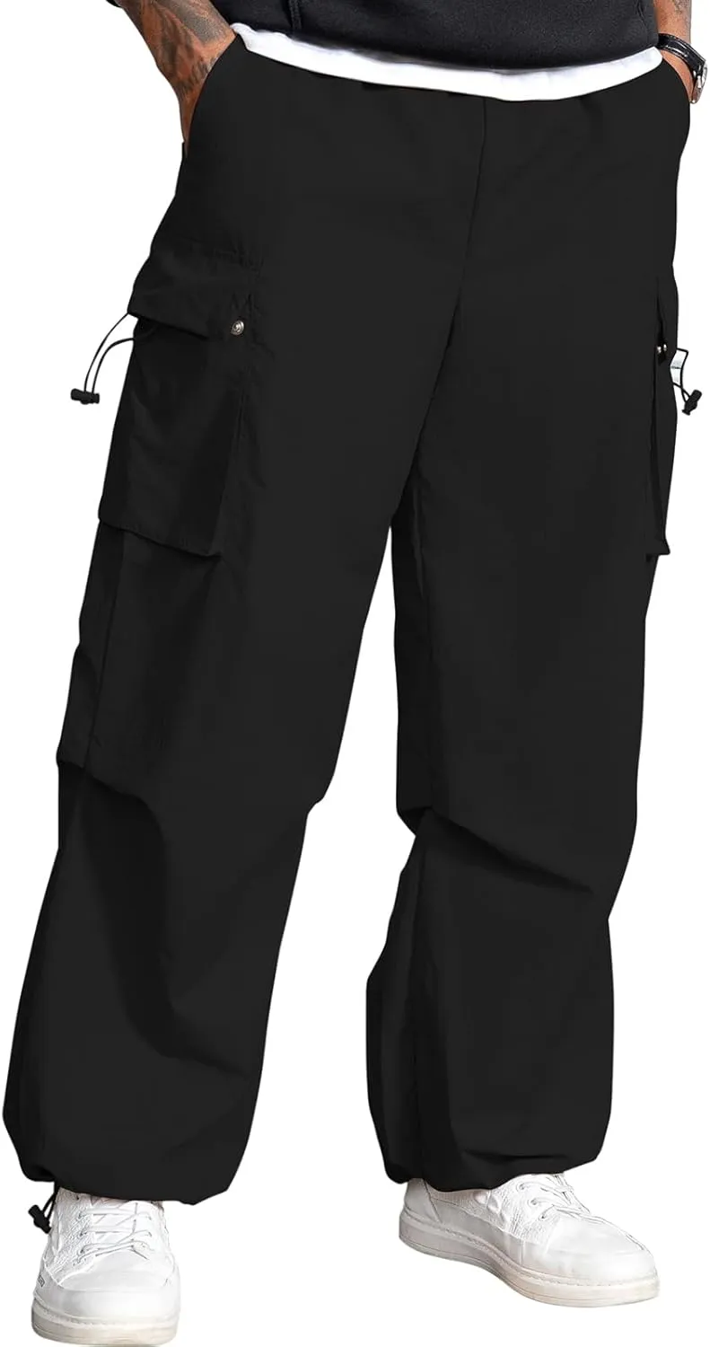 Men's Baggy Cargo Pants Vintage Casual Drawstring Parachute Pant Loose Fit Jogger Streetwear Pants with Pockets
