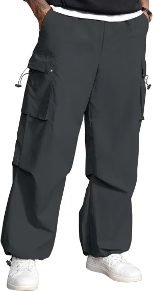 Men's Baggy Cargo Pants Vintage Casual Drawstring Parachute Pant Loose Fit Jogger Streetwear Pants with Pockets