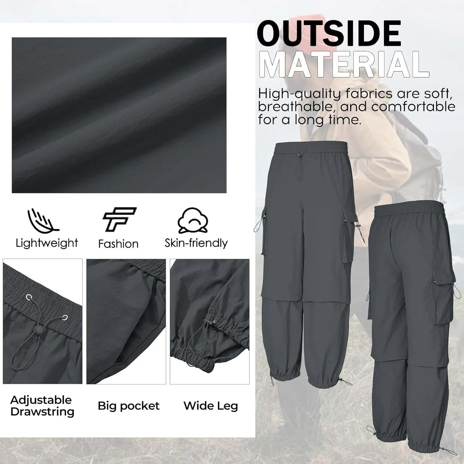 Men's Baggy Cargo Pants Vintage Casual Drawstring Parachute Pant Loose Fit Jogger Streetwear Pants with Pockets