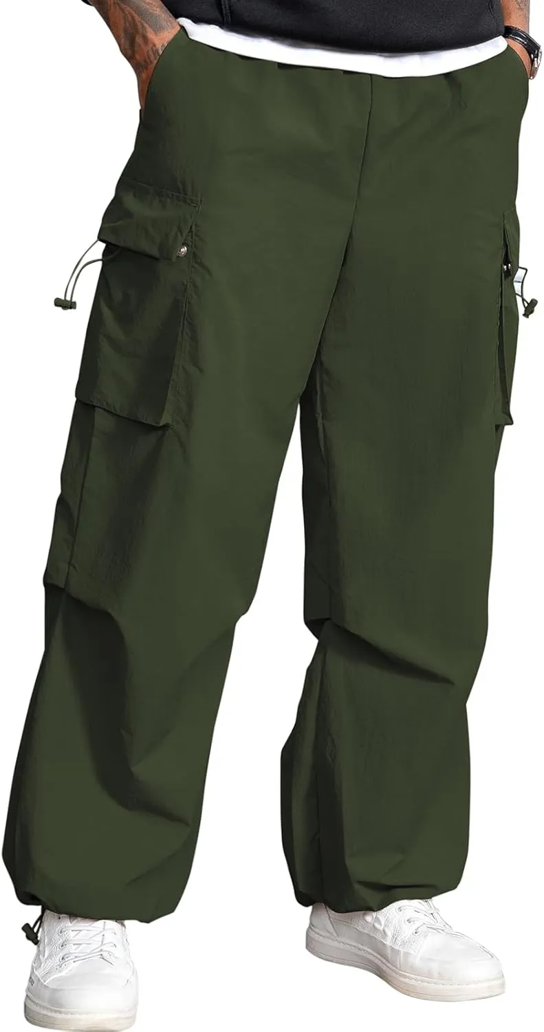 Men's Baggy Cargo Pants Vintage Casual Drawstring Parachute Pant Loose Fit Jogger Streetwear Pants with Pockets