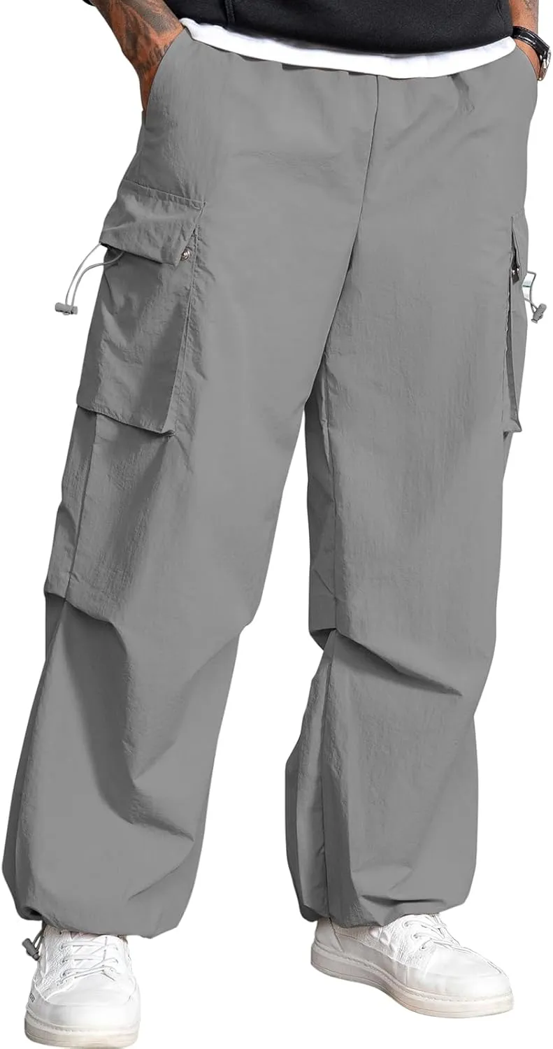 Men's Baggy Cargo Pants Vintage Casual Drawstring Parachute Pant Loose Fit Jogger Streetwear Pants with Pockets