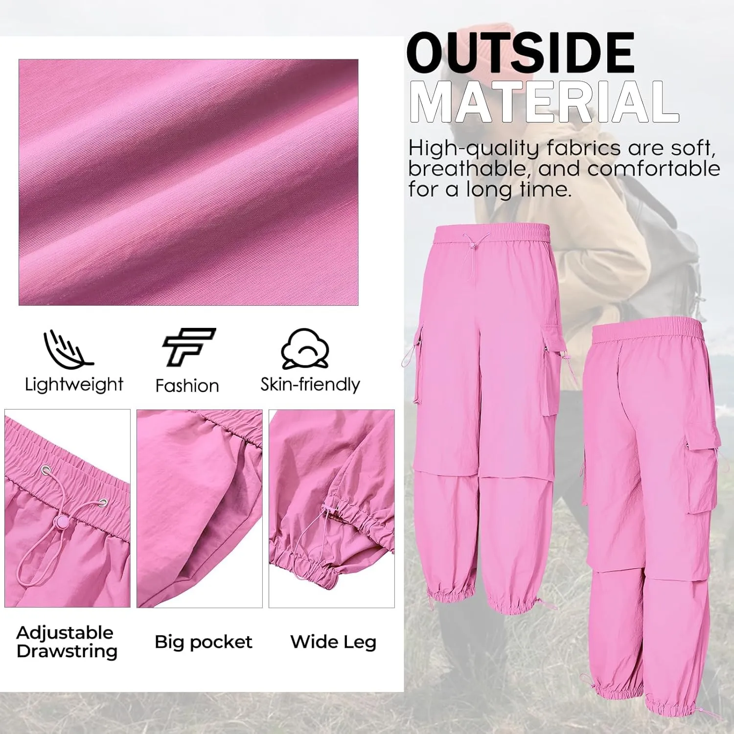 Men's Baggy Cargo Pants Vintage Casual Drawstring Parachute Pant Loose Fit Jogger Streetwear Pants with Pockets