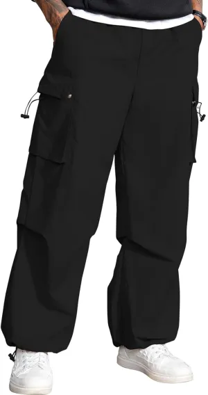 Men's Baggy Cargo Pants Vintage Casual Drawstring Parachute Pant Loose Fit Jogger Streetwear Pants with Pockets