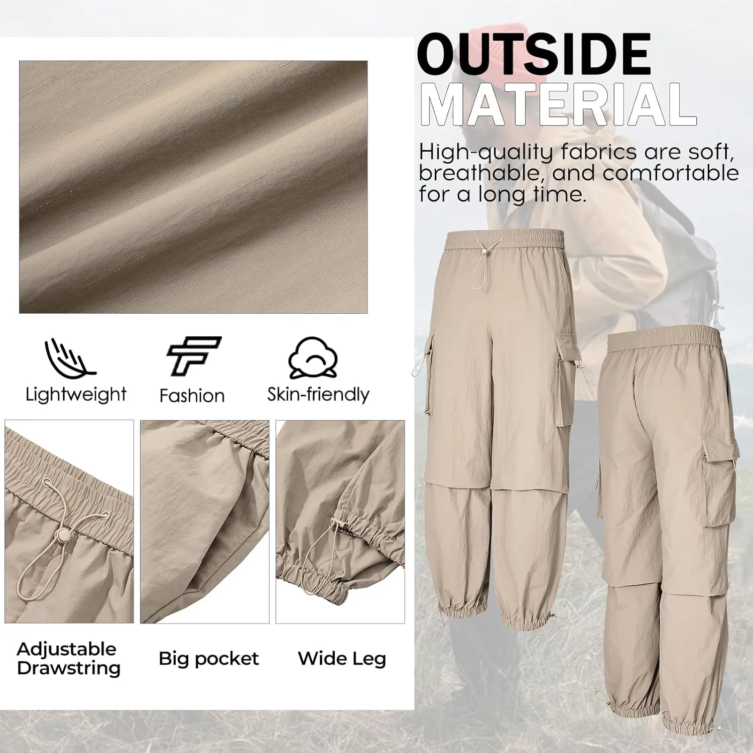Men's Baggy Cargo Pants Vintage Casual Drawstring Parachute Pant Loose Fit Jogger Streetwear Pants with Pockets