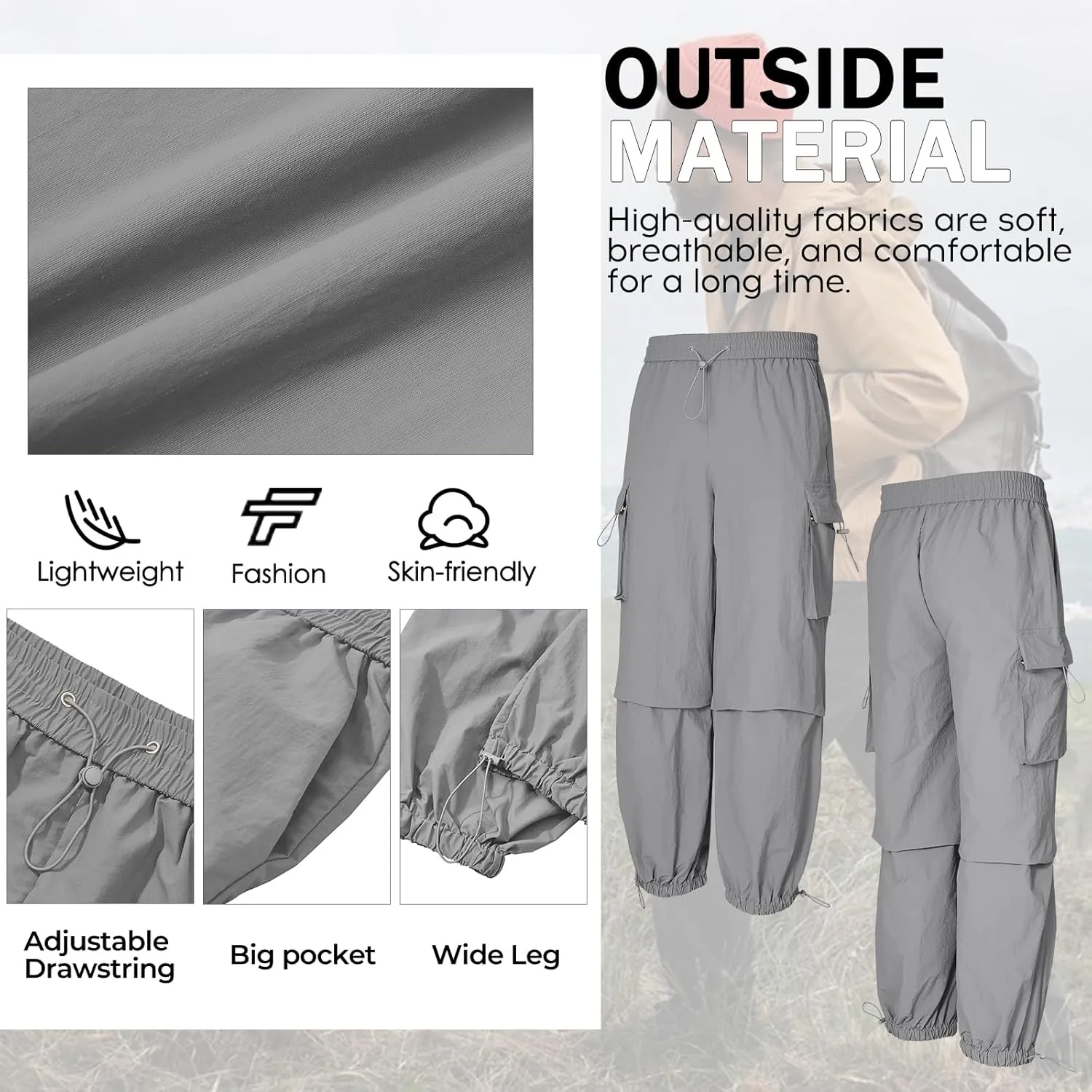 Men's Baggy Cargo Pants Vintage Casual Drawstring Parachute Pant Loose Fit Jogger Streetwear Pants with Pockets