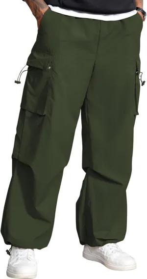 Men's Baggy Cargo Pants Vintage Casual Drawstring Parachute Pant Loose Fit Jogger Streetwear Pants with Pockets