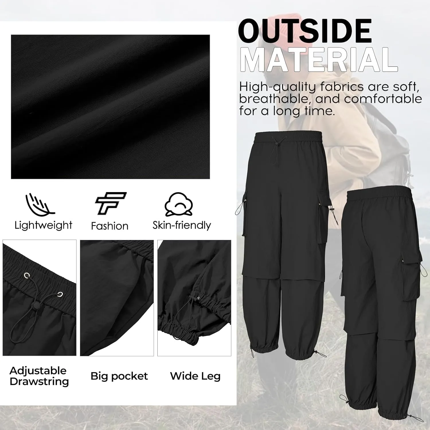 Men's Baggy Cargo Pants Vintage Casual Drawstring Parachute Pant Loose Fit Jogger Streetwear Pants with Pockets
