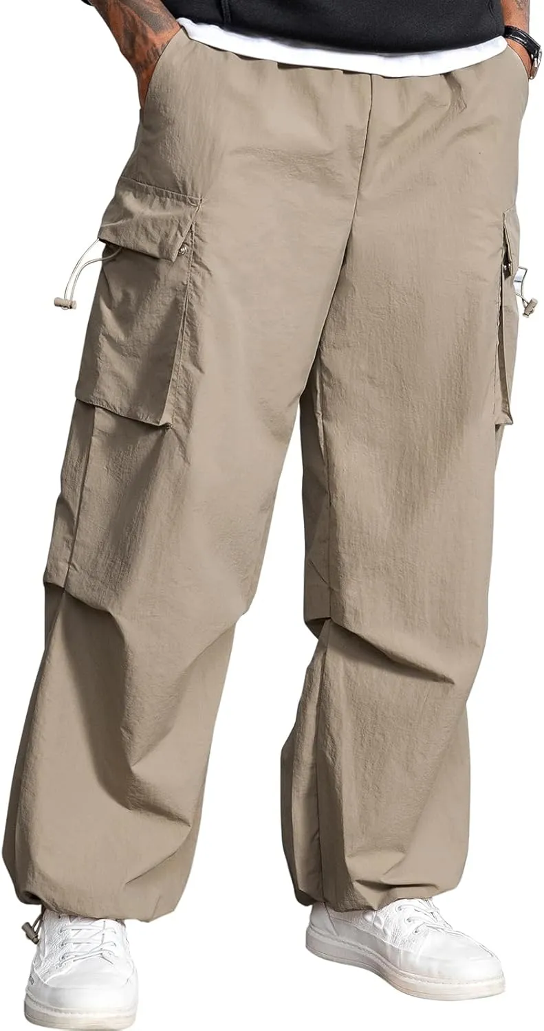 Men's Baggy Cargo Pants Vintage Casual Drawstring Parachute Pant Loose Fit Jogger Streetwear Pants with Pockets