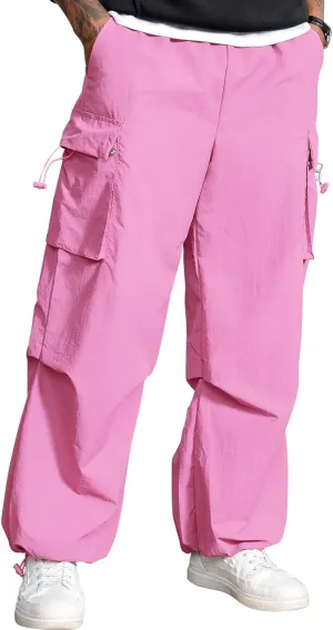 Men's Baggy Cargo Pants Vintage Casual Drawstring Parachute Pant Loose Fit Jogger Streetwear Pants with Pockets