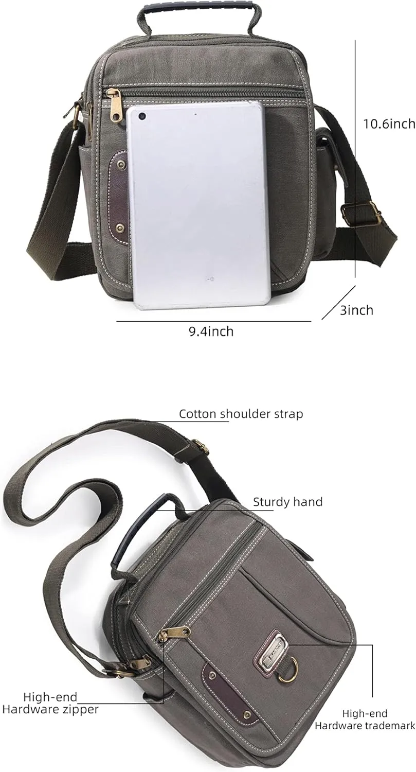 Men's Canvas Crossbody Messenger Bag - Small, Shoulder, Travel, Work Bag