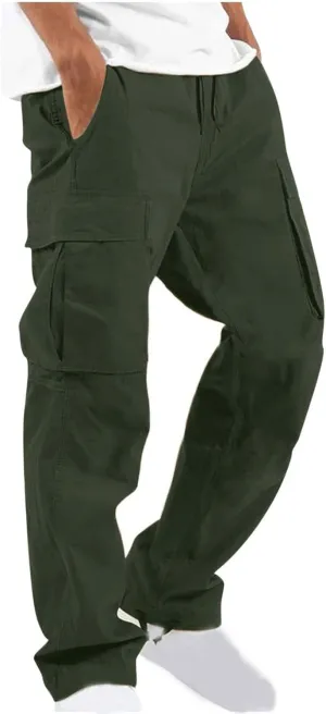 Mens Cargo Pants Loose Baggy Work Hiking Drawstring Trousers Outdoor Comfy Joggers with Multi Pockets