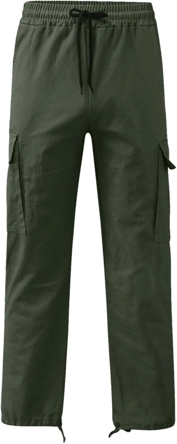 Mens Cargo Pants Loose Baggy Work Hiking Drawstring Trousers Outdoor Comfy Joggers with Multi Pockets
