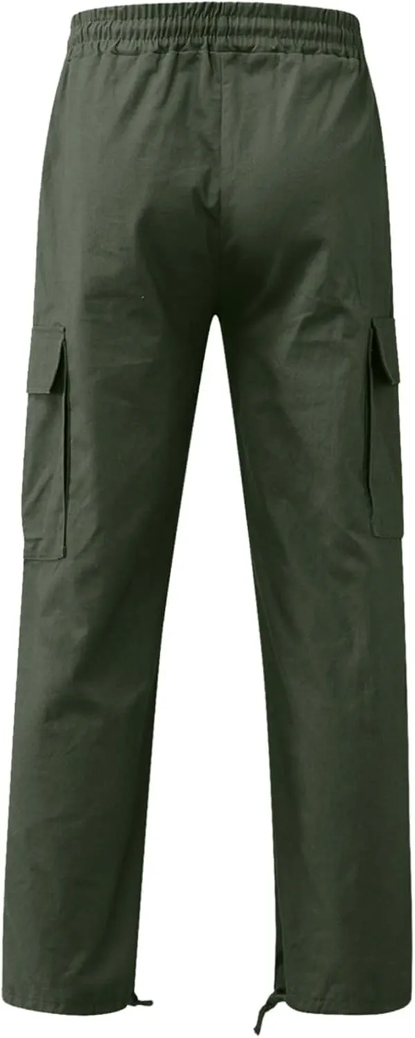 Mens Cargo Pants Loose Baggy Work Hiking Drawstring Trousers Outdoor Comfy Joggers with Multi Pockets