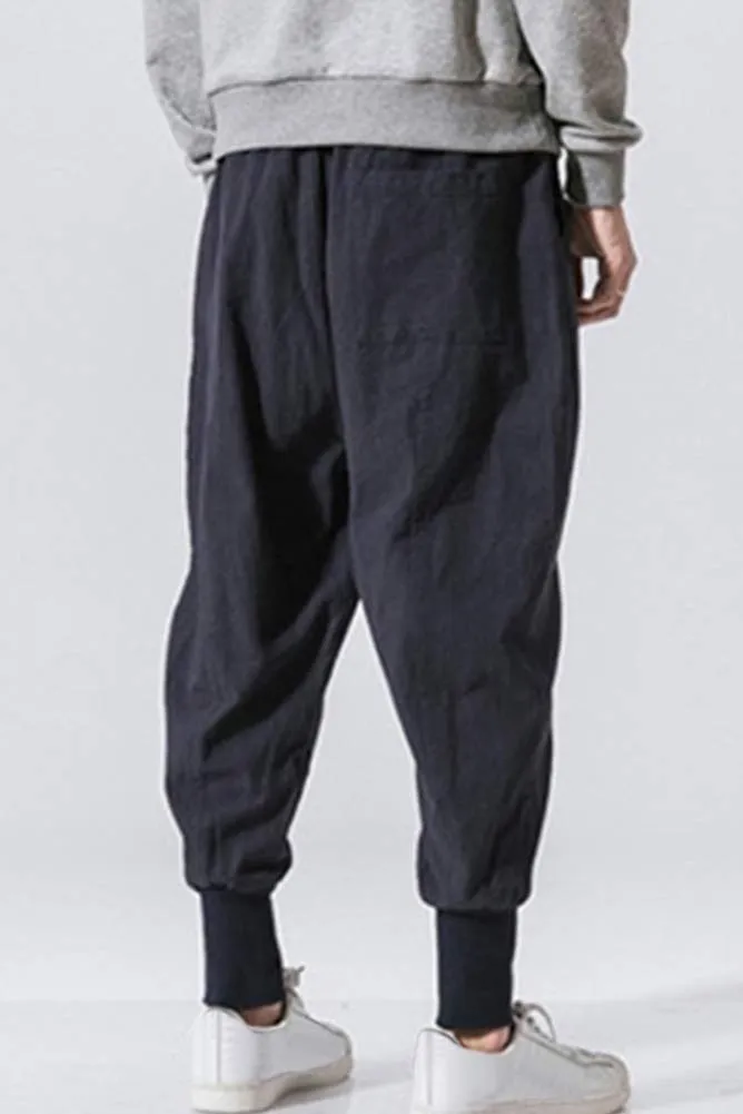 Men's Linen Drop-Crotch Wide Leg Baggy Harem Pants