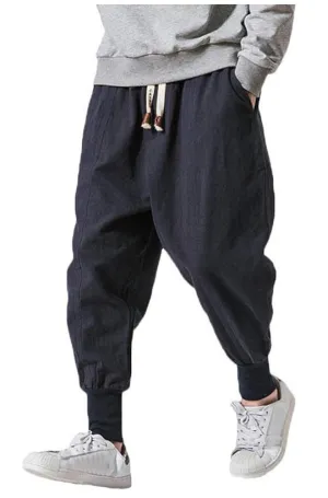Men's Linen Drop-Crotch Wide Leg Baggy Harem Pants