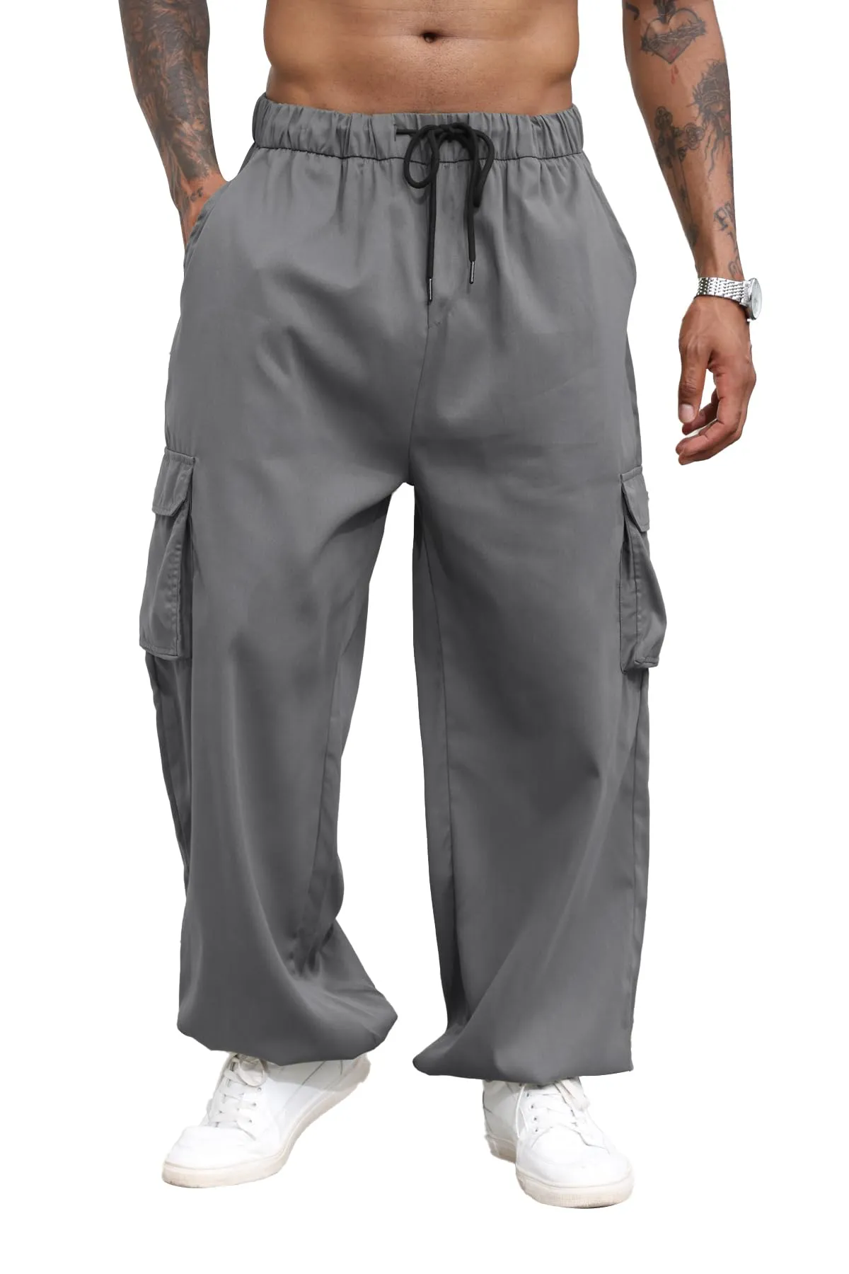 Men's Parachute Cargo Pants with Elastic Waist
