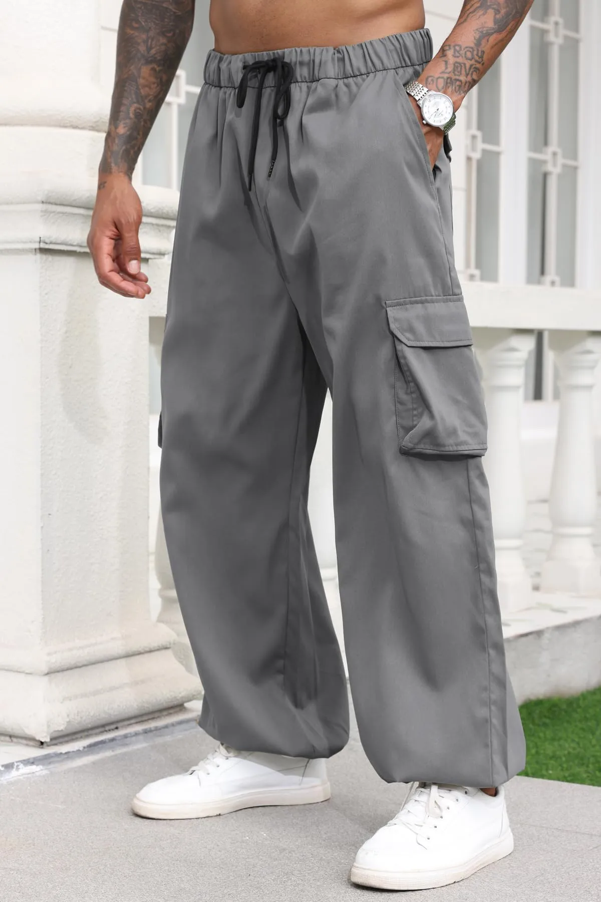 Men's Parachute Cargo Pants with Elastic Waist