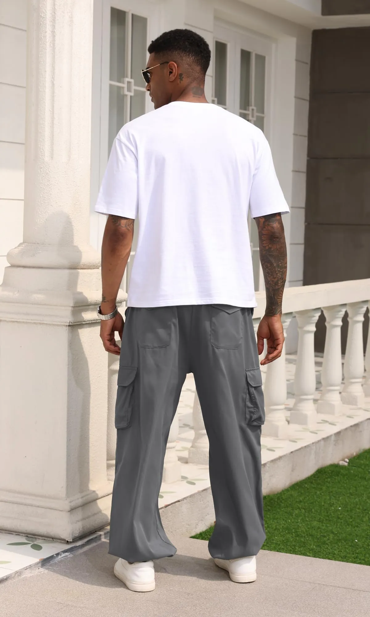 Men's Parachute Cargo Pants with Elastic Waist