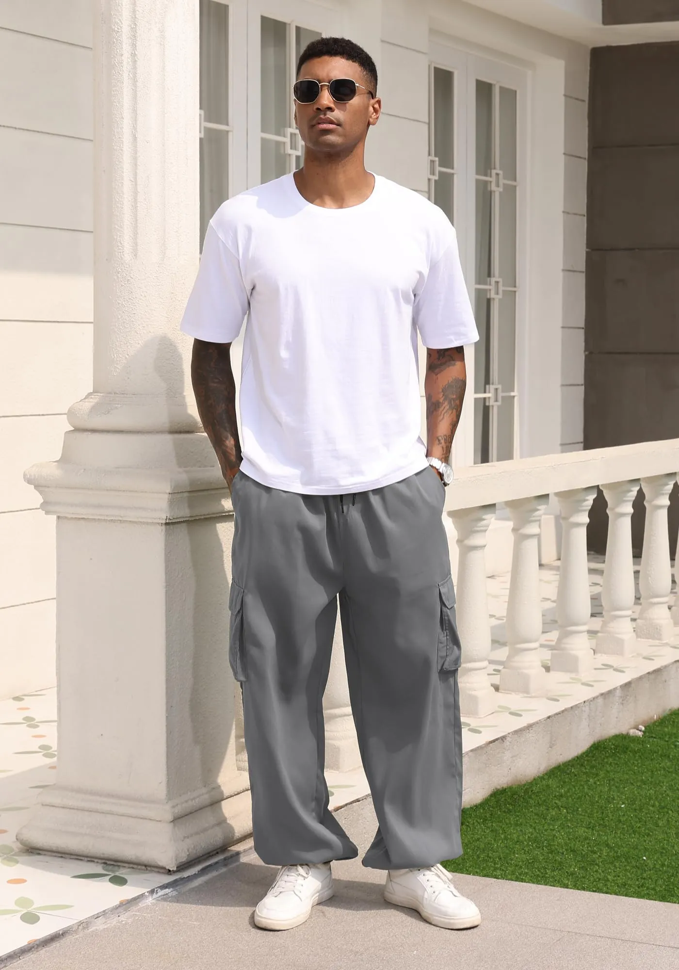 Men's Parachute Cargo Pants with Elastic Waist