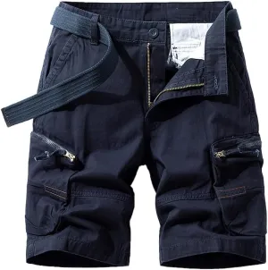 Men's Regular Fit Military Cargo Shorts - Summer Cotton Casual Shorts with Zipper Pockets