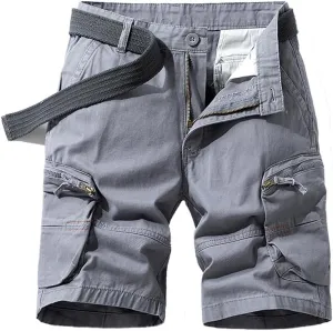 Men's Regular Fit Military Cargo Shorts - Summer Cotton Casual Shorts with Zipper Pockets