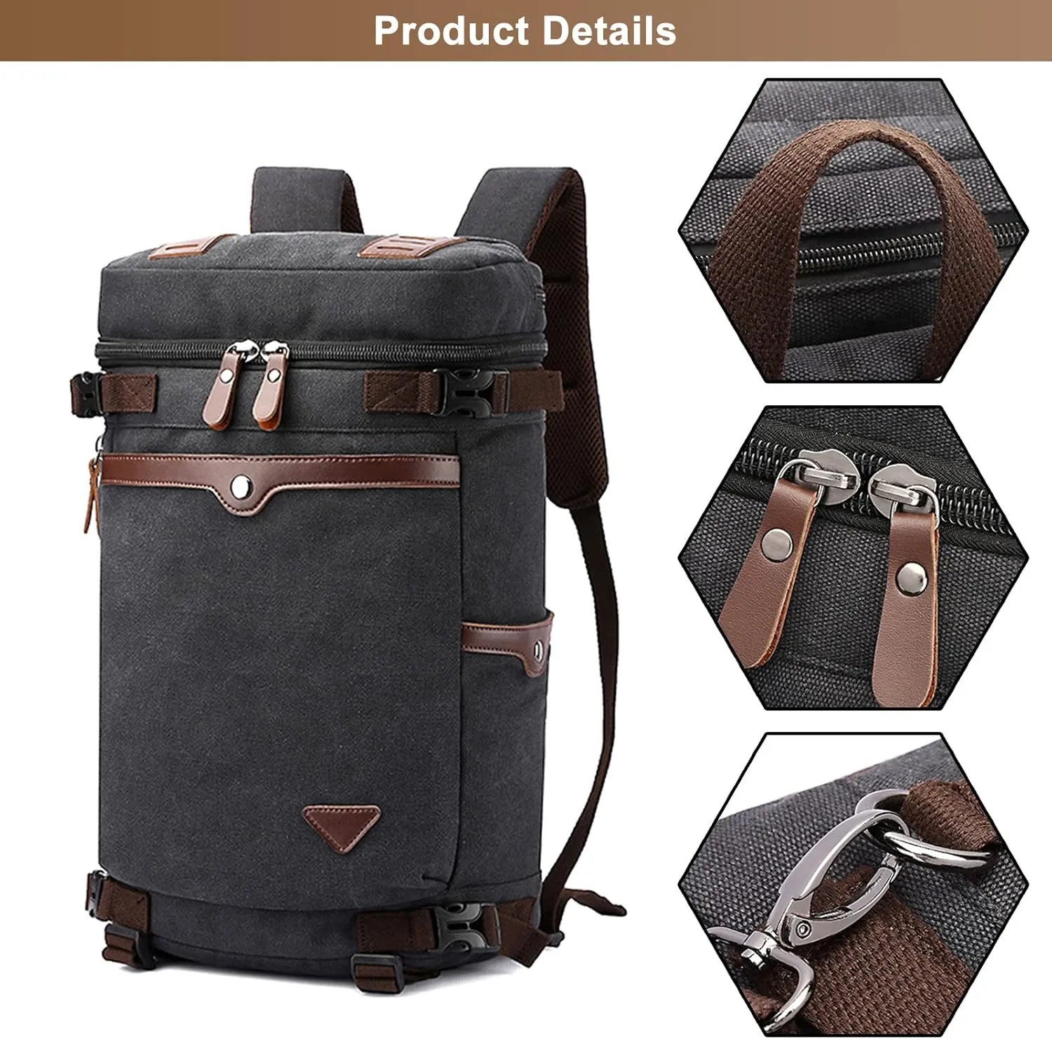 Men's Vintage Backpack Convertible Travel Duffel Bags Canvas Large Capacity Shoulder Bag for Climbing Camping (Grey)