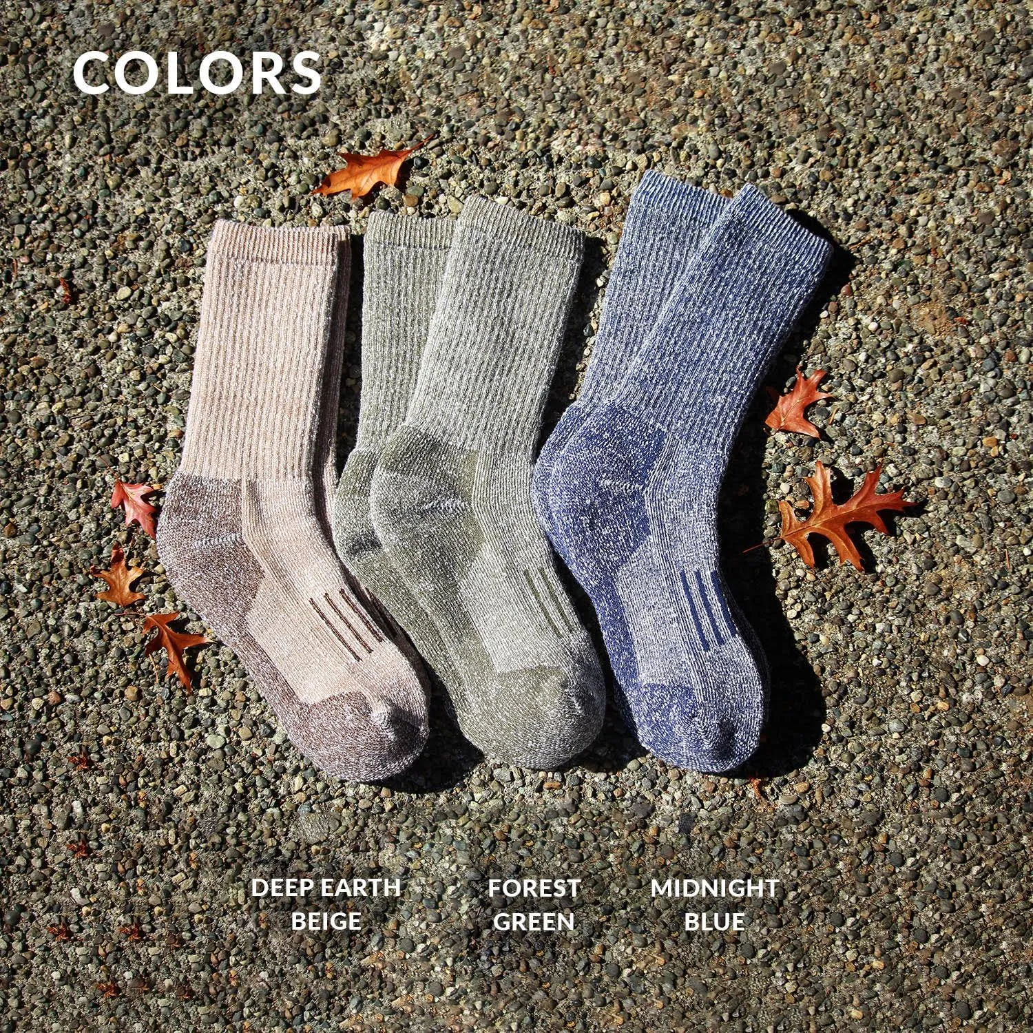 Men's/Women's L & XL Merino Wool Hiking Running Outdoor Work Socks - 3 Pairs, Biodegradable Bag