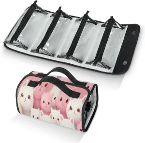 Meow Patterns Wallpaper Toiletry Bag Water Proof Travel Makeup Case Large Capacity 4 in 1 Foldable Cosmetics Storage for Women Men Removable Zipper Clear PVC Pockets
