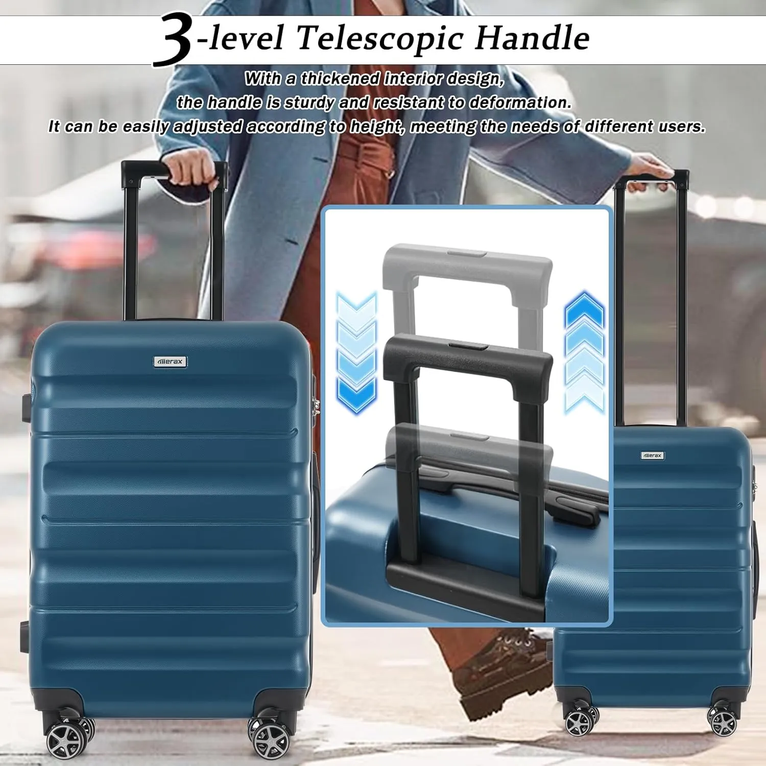 Merax Luggage Set 6 Piece, Hardshell ABS Suitcases with 8 Silent Spinner Wheels, Durable and Lightweight Travel Luggage for Family Trips, Ink Blue