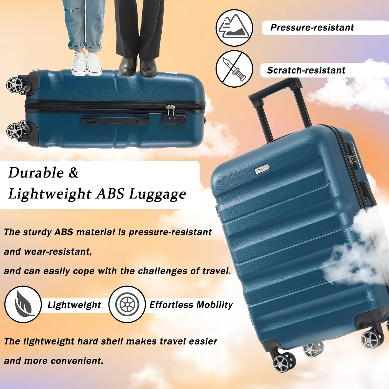 Merax Luggage Set 6 Piece, Hardshell ABS Suitcases with 8 Silent Spinner Wheels, Durable and Lightweight Travel Luggage for Family Trips, Ink Blue