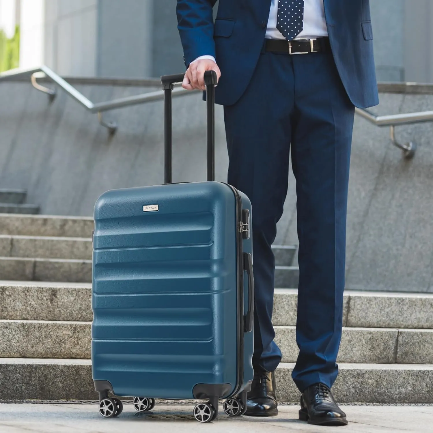 Merax Luggage Set 6 Piece, Hardshell ABS Suitcases with 8 Silent Spinner Wheels, Durable and Lightweight Travel Luggage for Family Trips, Ink Blue