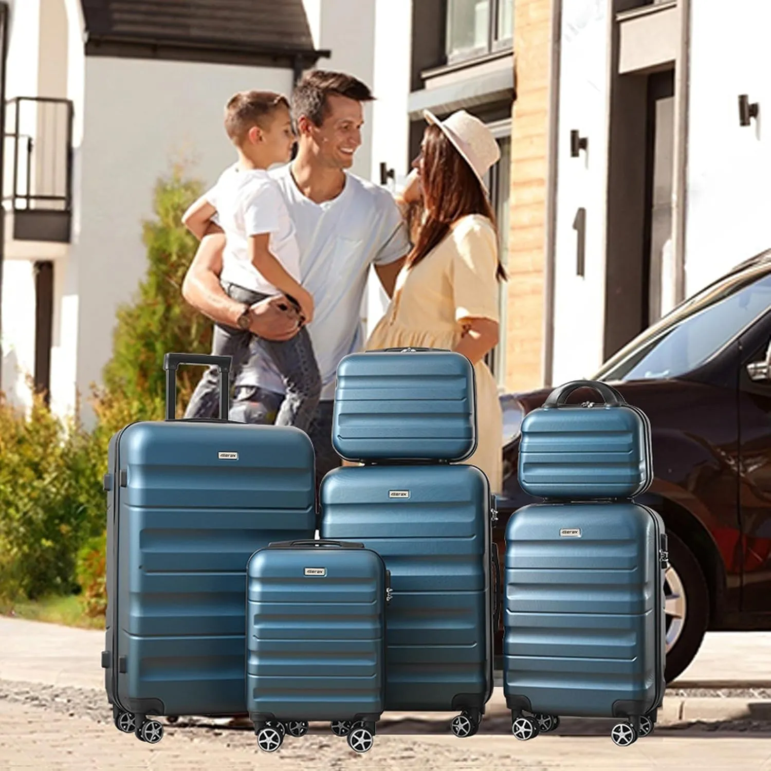 Merax Luggage Set 6 Piece, Hardshell ABS Suitcases with 8 Silent Spinner Wheels, Durable and Lightweight Travel Luggage for Family Trips, Ink Blue