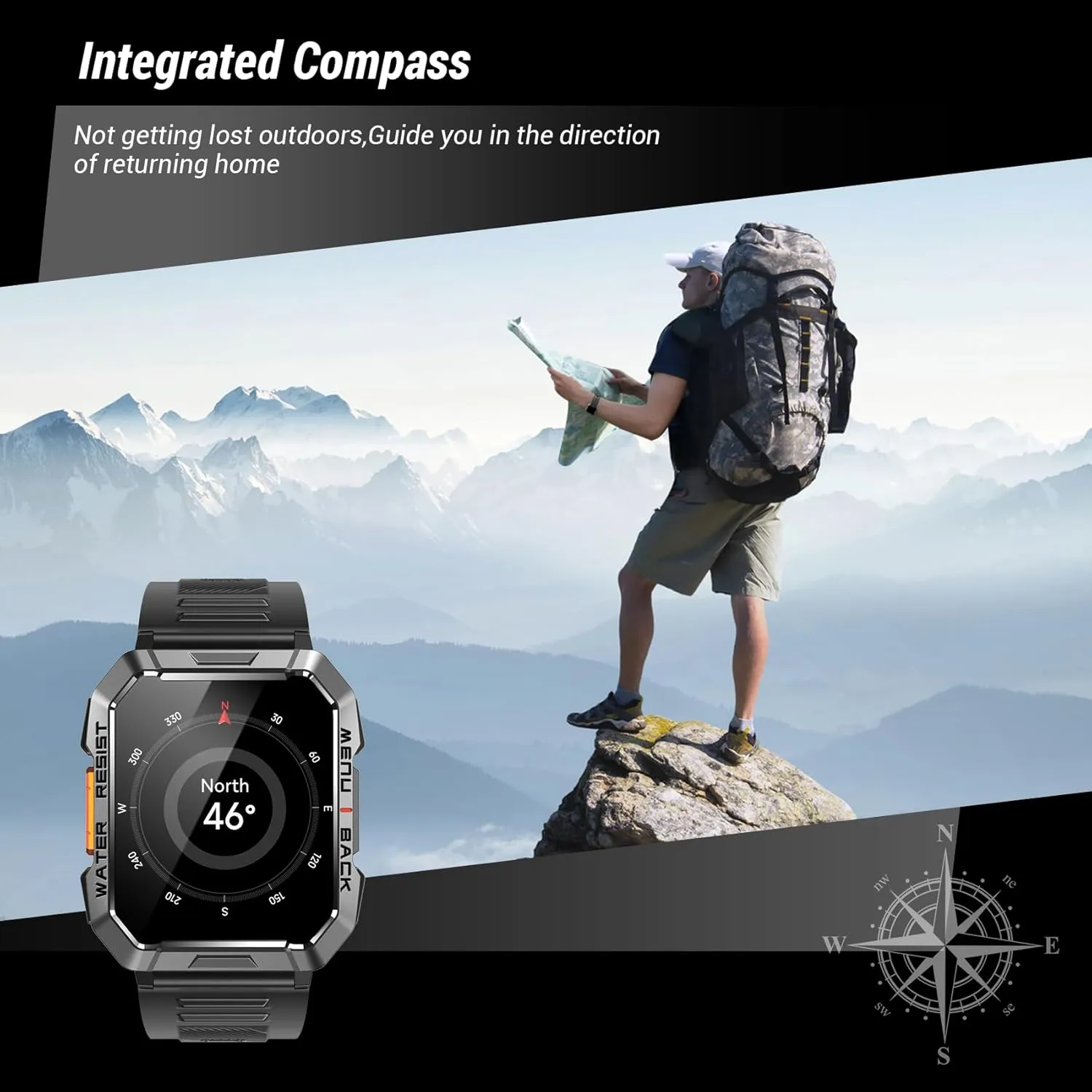 Military Smart Watch for Men (Answer/Make Calls), 2.01'' Smart Watch for Android and iPhone, Fitness Tracker with Flashlight/Compass/100 Days Battery/Heart Rate/Sleep/100  Sport Modes(2 Straps)